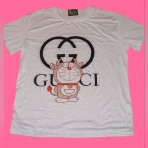 Gucci Womens White Tee with Doraemon Cartoon Graphic